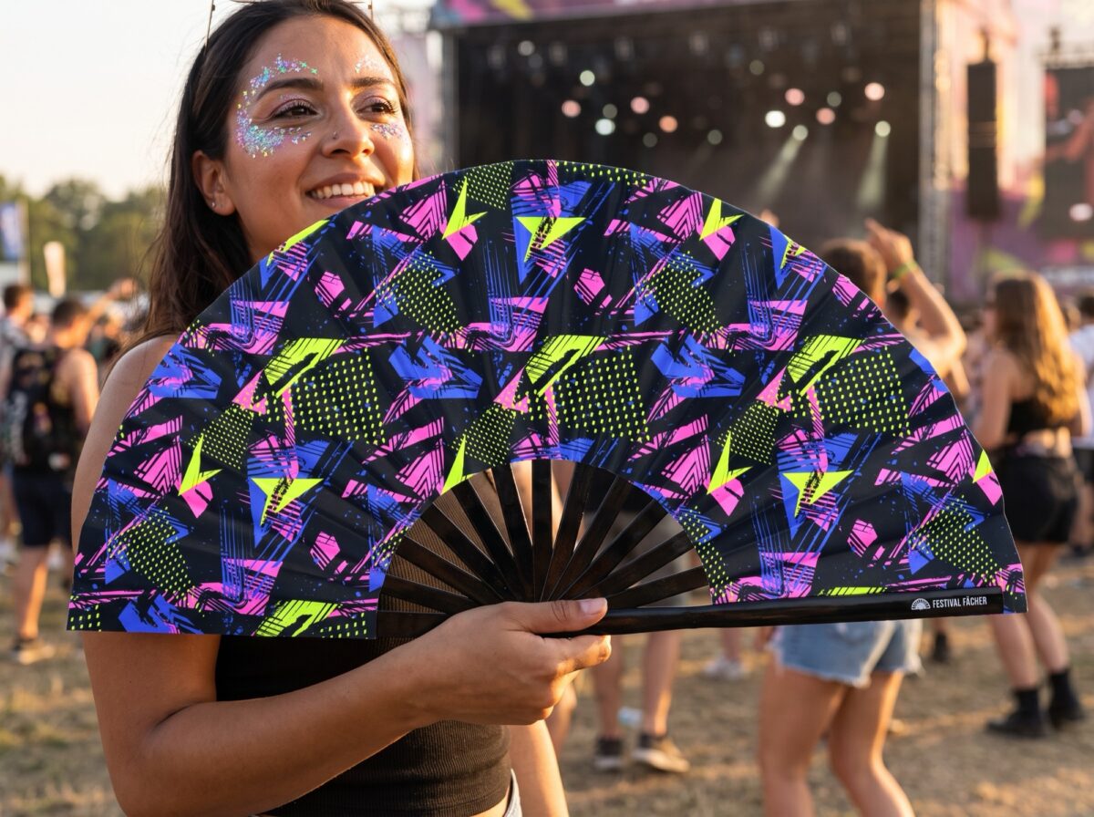 Festival Fan „Neon-Geometria”, czarny, na imprezy Techno i Rave, Widok 3