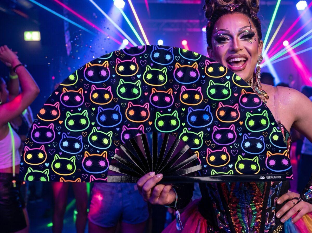 Festival Fan „Neonowe koty” – czarne, na Rave’y i festiwale, Widok 5
