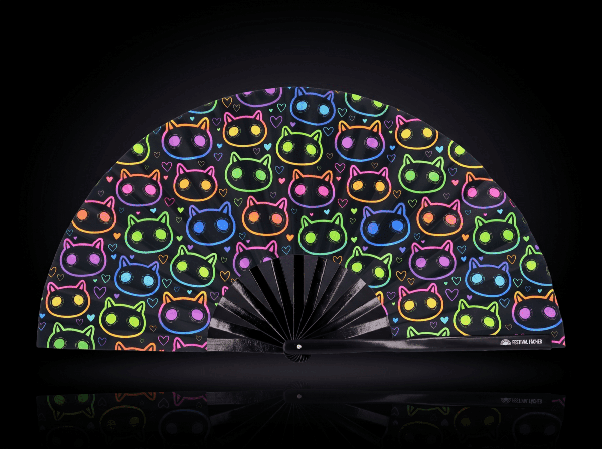 Festival Fan „Neonowe koty”, czarne, na Rave’y i festiwale