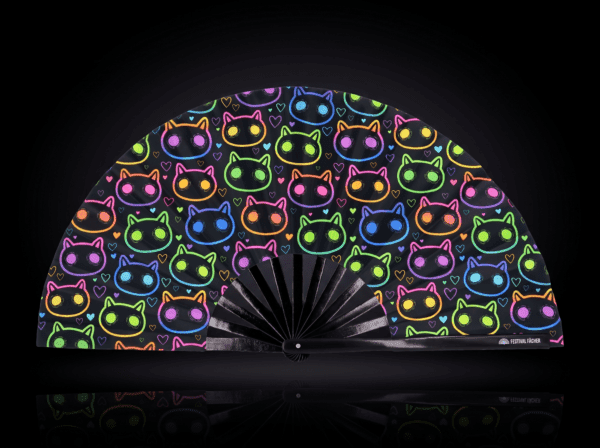Festival Fan „Neonowe koty”, czarne, na Rave’y i festiwale