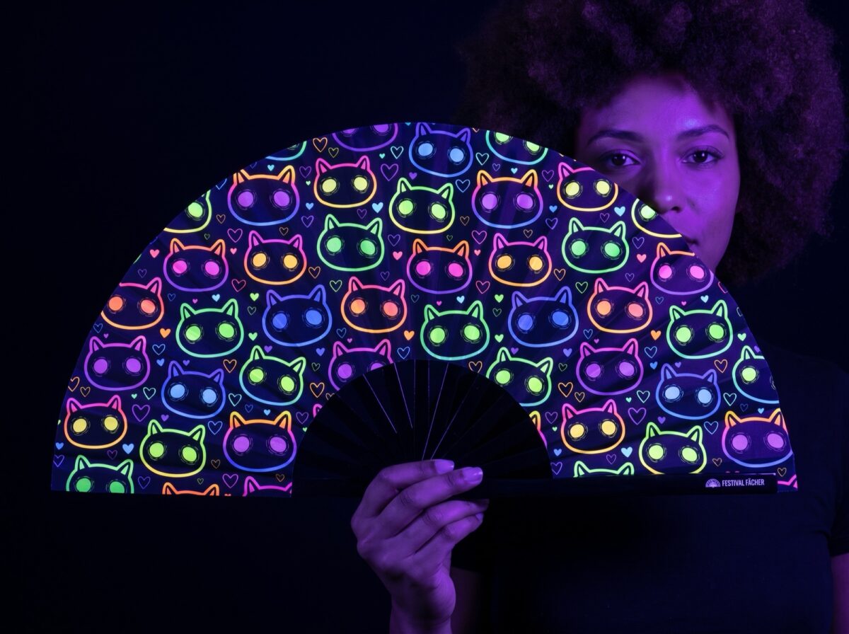 Festival Fan „Neonowe koty”, czarne, na Rave’y i festiwale Rave (UV)