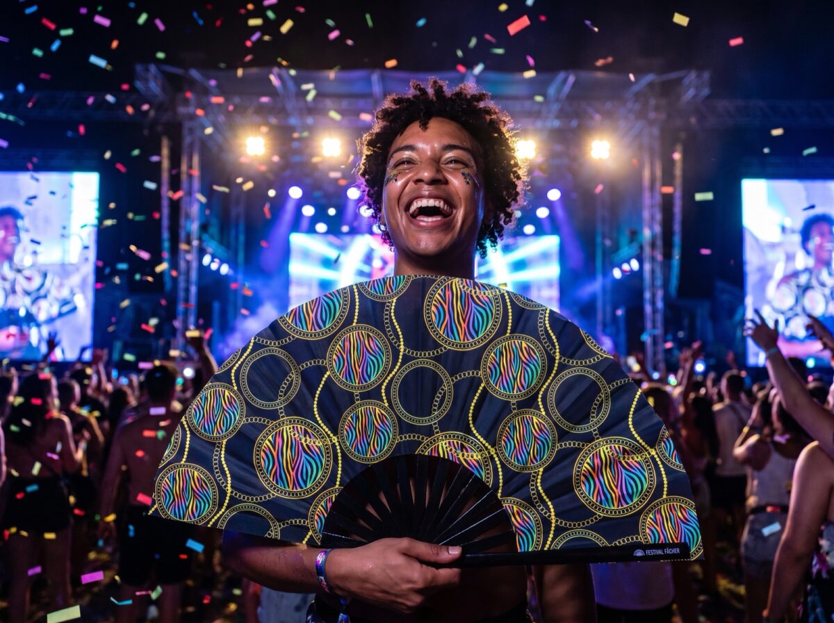Festival Fans z neonowymi kółkami w kolorze czarnym, na Techno i Rave, Widok 4