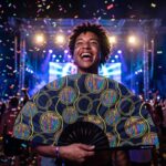 Festival Fans z neonowymi kółkami w kolorze czarnym, na Techno i Rave, Widok 4