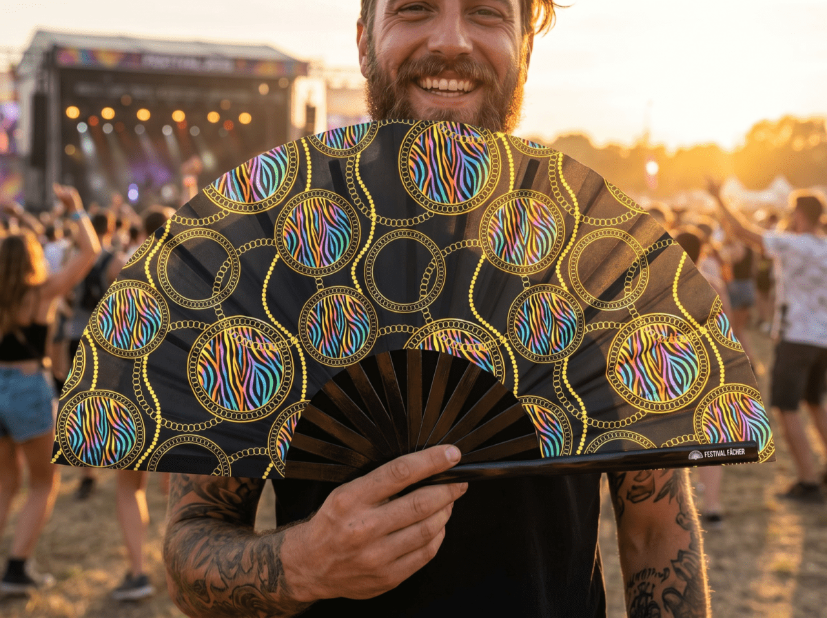Festival Fans z neonowymi kółkami w kolorze czarnym, na Techno i Rave, Widok 3
