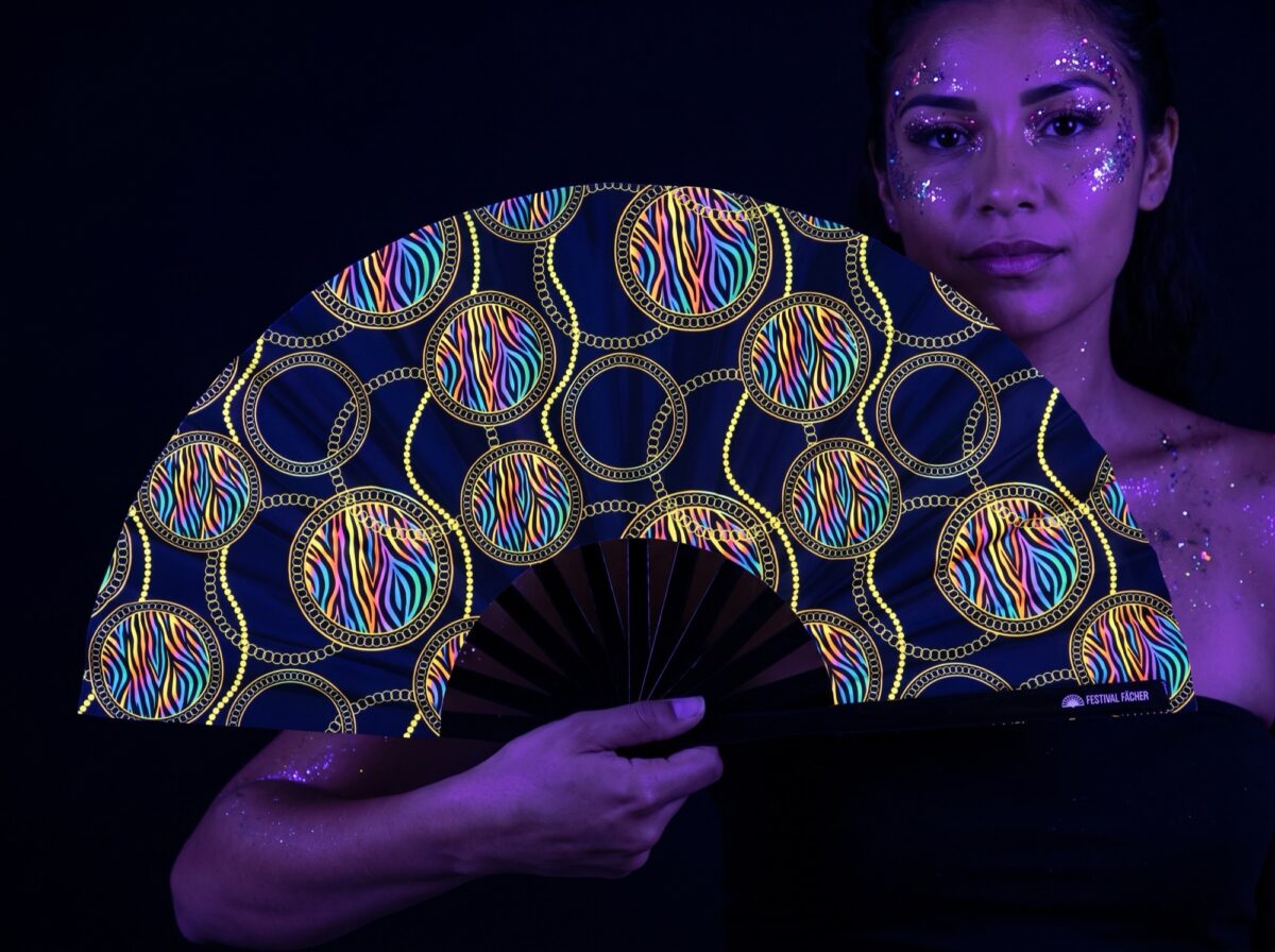 Festival Fans z neonowymi kółkami w kolorze czarnym, na Techno i Rave Rave (UV)