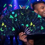 Festival Fan okultystycznymi symbolami, neonowo-czarne, na psytrance i Rave, Widok 2