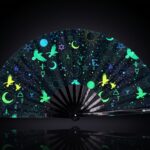 Festival Fan okultystycznymi symbolami, neonowo-czarne, na psytrance i Rave, Widok 1
