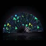 Festival Fan okultystycznymi symbolami, neonowo-czarne, na psytrance i Rave, Widok 1