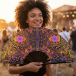 Festival Fan z neonowymi wzorami w kolorze czarnym, do psytrance’u i goa, Widok 3