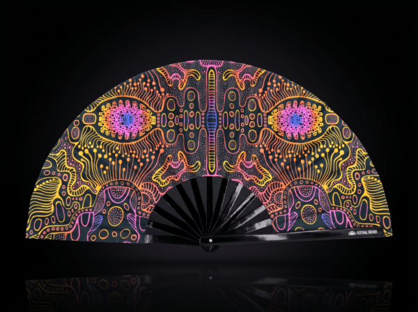 Festival Fan z neonowymi wzorami w kolorze czarnym, do psytrance’u i goa