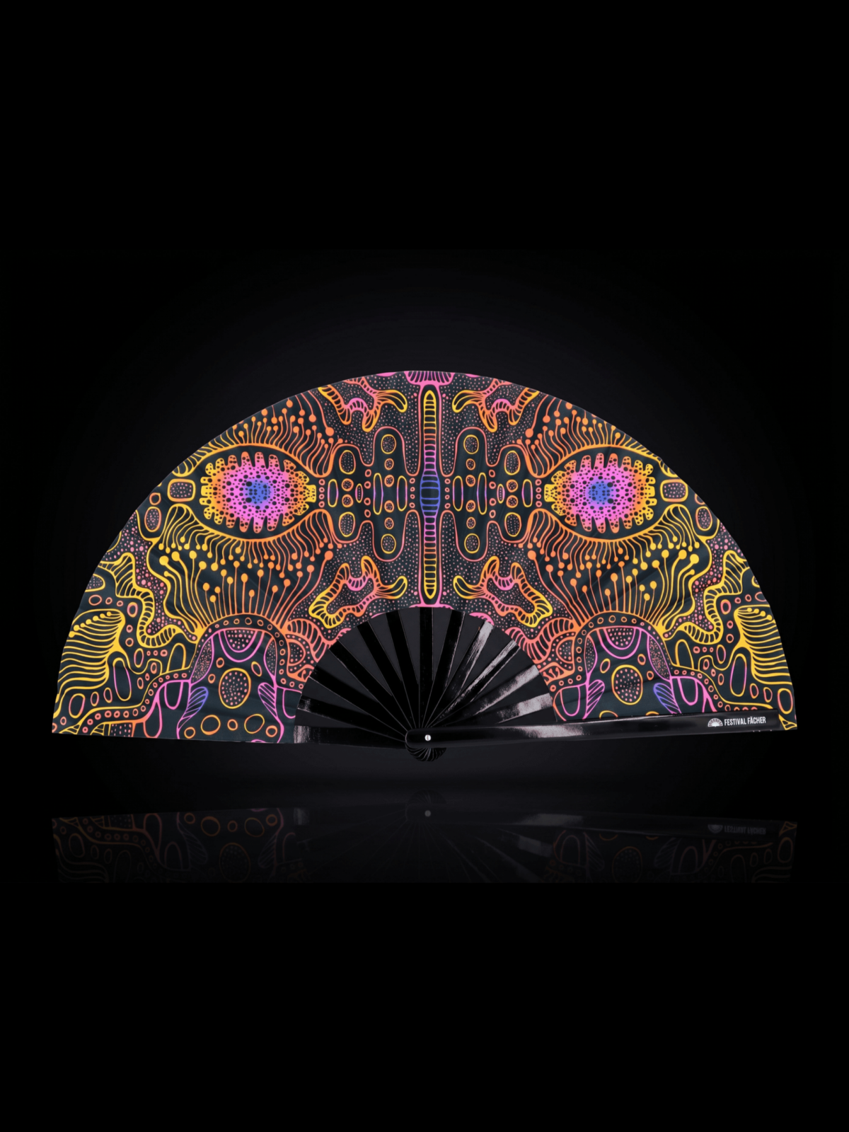 Festival Fan z neonowymi wzorami w kolorze czarnym – do psytrance’u i goa