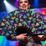 Festival Fan z neonowymi grzybkami – kolorowe na czarnym tle – do psytrance’u i goa, Widok 5