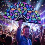 Festival Fan z neonowymi grzybkami, czarne, wykonane techniką aerografu, na Goa i psytrance, Widok 4