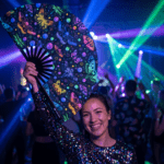 Festival Fan z neonowymi motylami, czarne, na Rave i pod światło ultrafioletowe, Widok 2