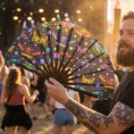 Festival Fan z neonowymi motylami, czarne, na Rave i pod światło ultrafioletowe, Widok 3