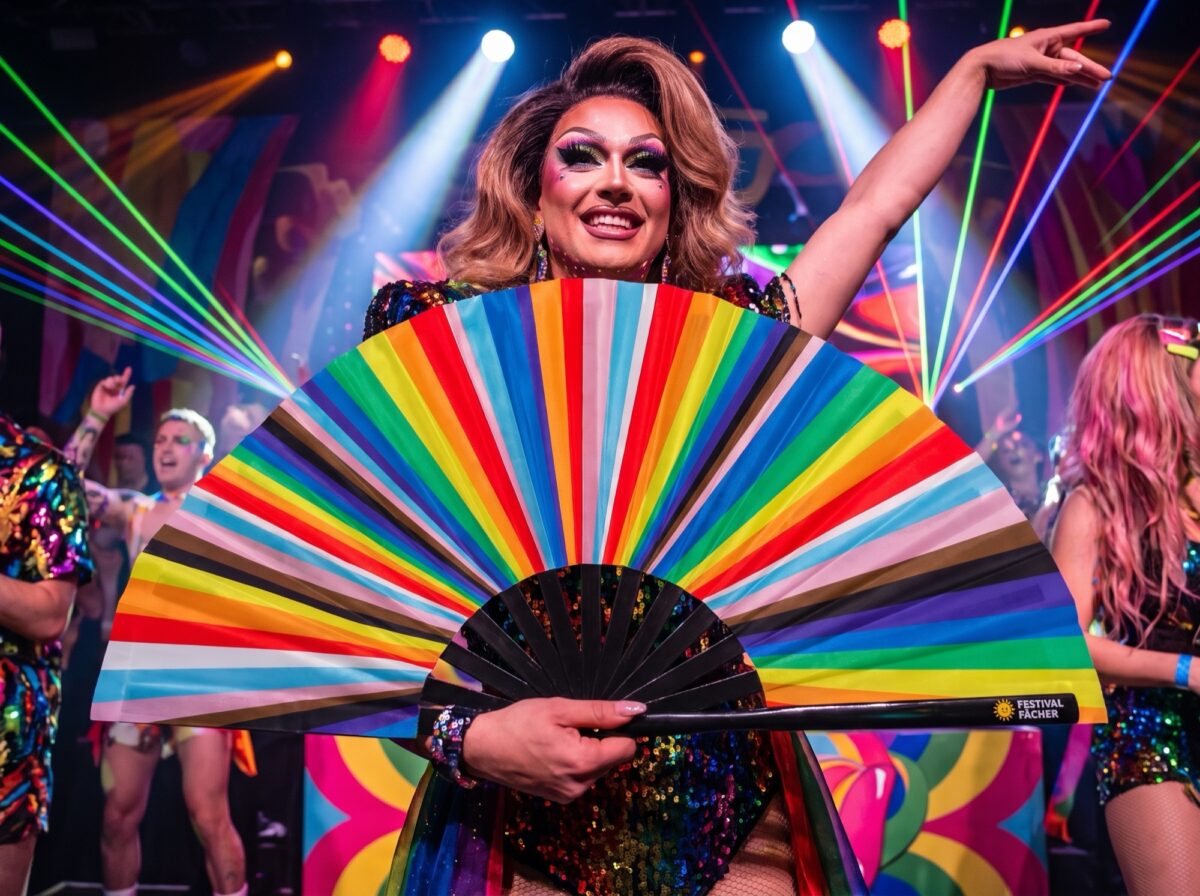 Festival-Fächer Pride Regenbogen-Streifen, CSD & Pride Accessoire, Widok 5