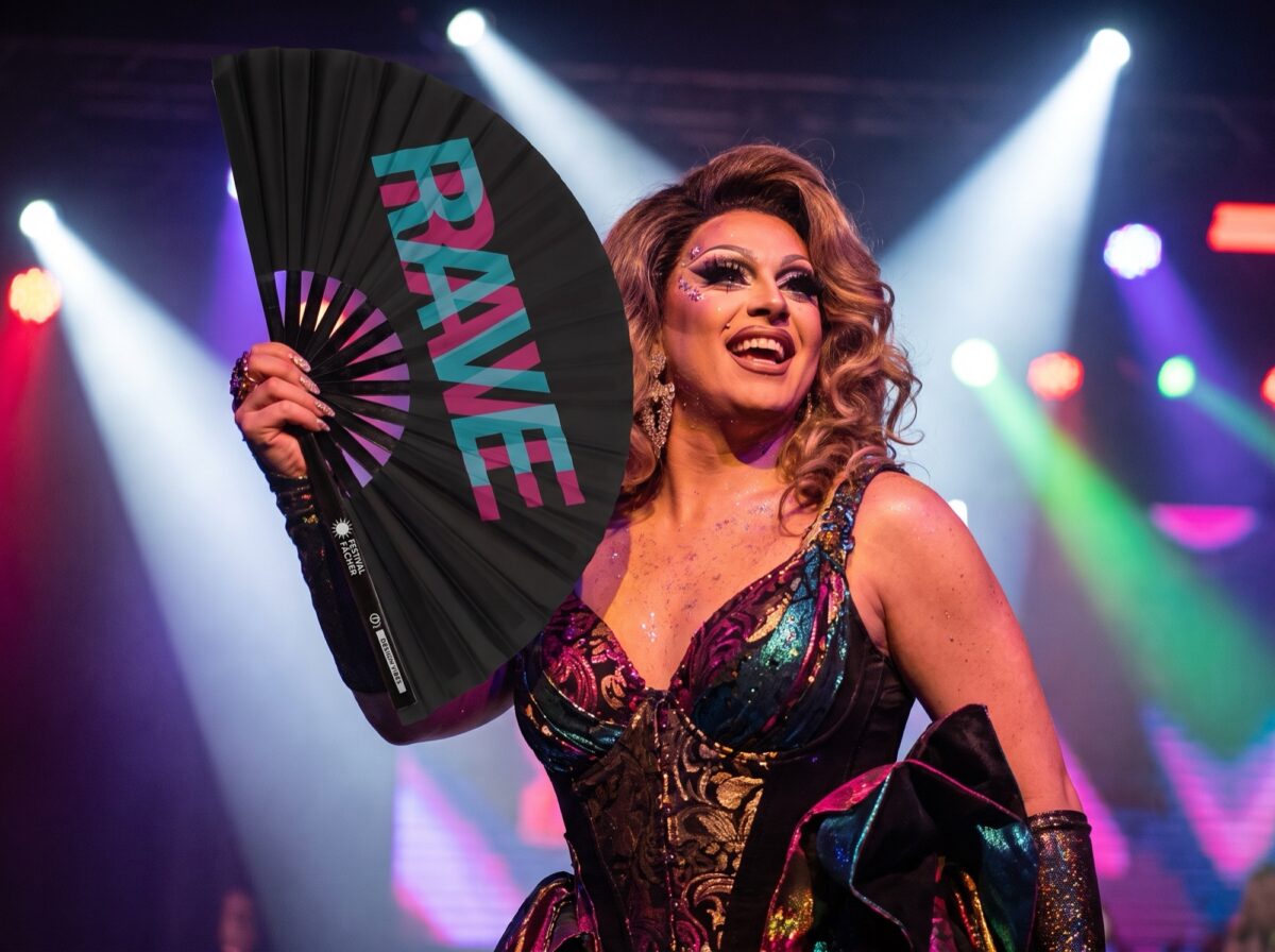 Festival Fan „RAVE”, czarny, turkusowo-różowy, akcesorium w stylu Techno i Rave, Widok 5