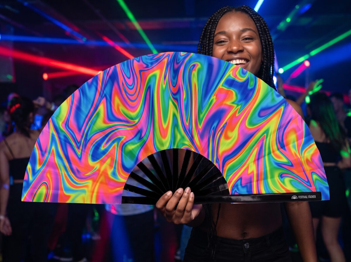 Festival Fan „Psychedelic Fire”, kolorowy, idealny na Techno i Rave, Widok 2