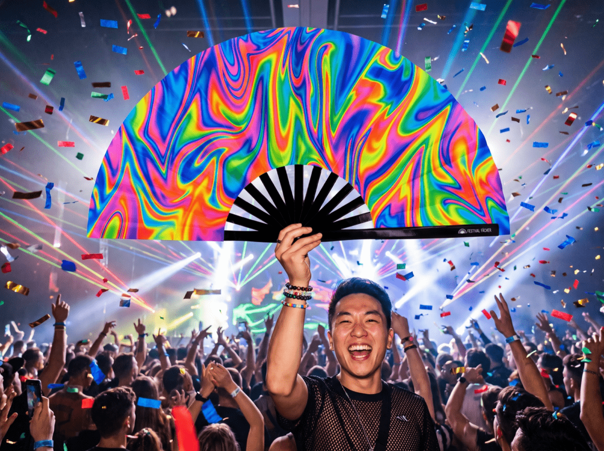 Festival Fan „Psychedelic Fire”, kolorowy, idealny na Techno i Rave, Widok 4