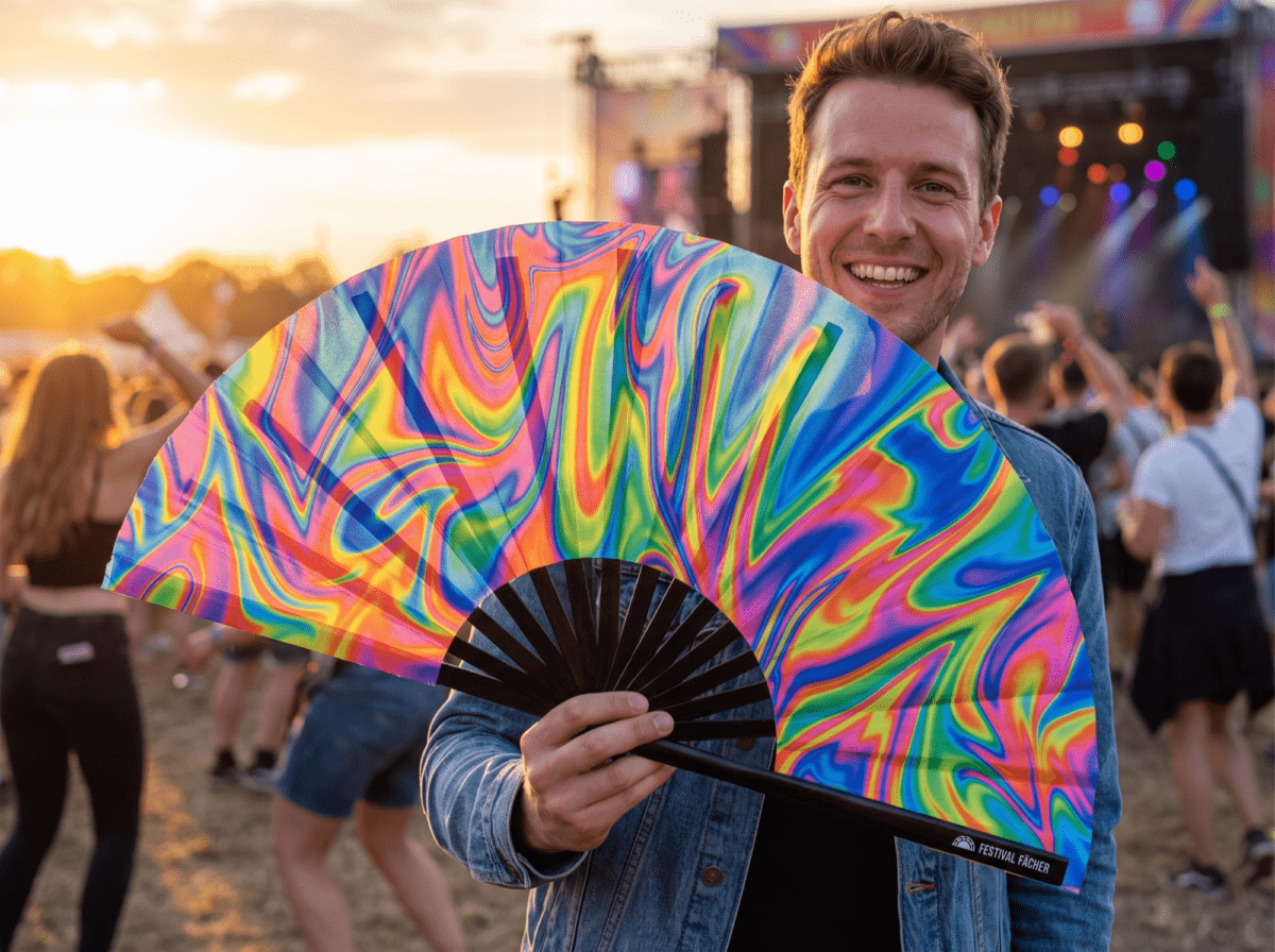 Festival Fan „Psychedelic Fire”, kolorowy, idealny na Techno i Rave, Widok 3