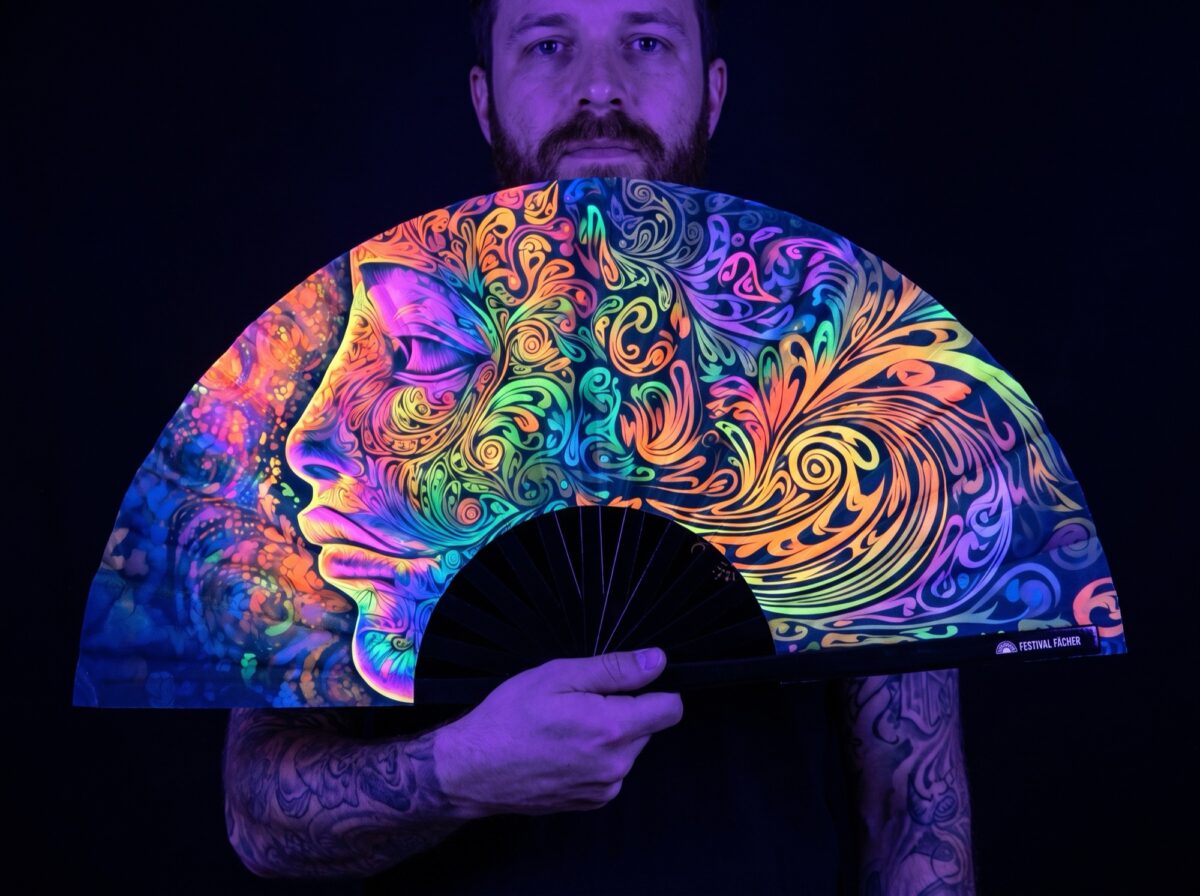 Festival Fan „Psychedelic Wirbel Bunt” dla psytrance’u i goa Rave (UV)