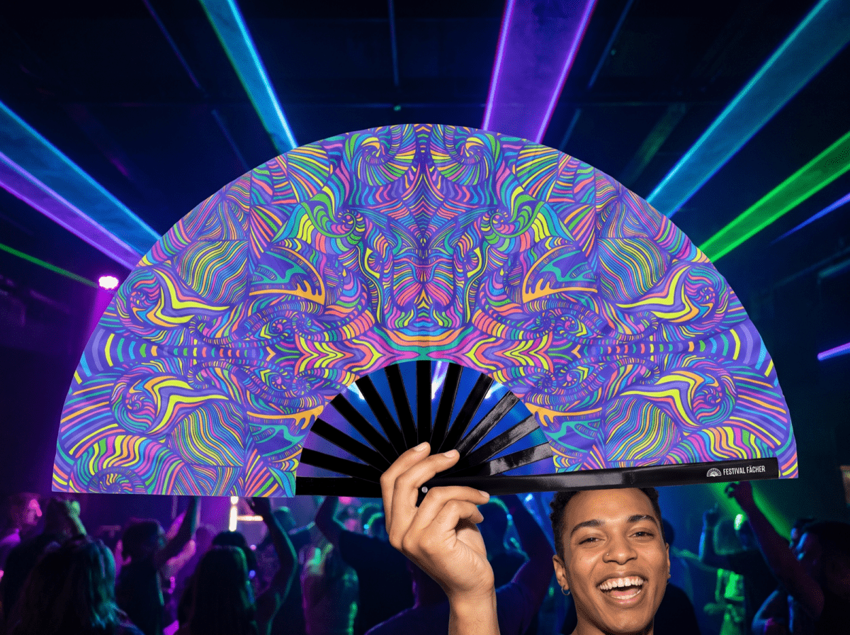 Festival Fan „Psychedelic Mandala” w kolorze fioletowym, idealny na psytrance i Rave, Widok 2