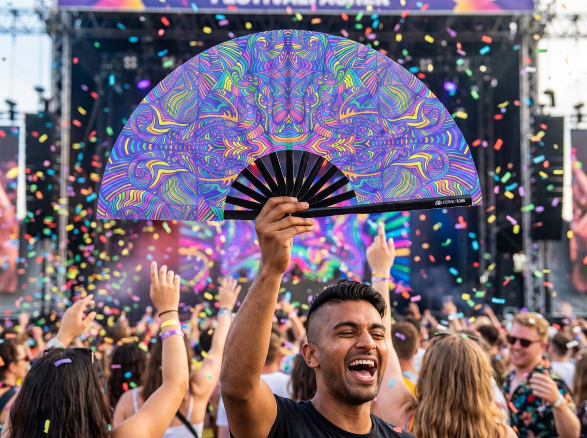 Festival Fan „Psychedelic Mandala” w kolorze fioletowym, idealny na psytrance i Rave, Widok 4