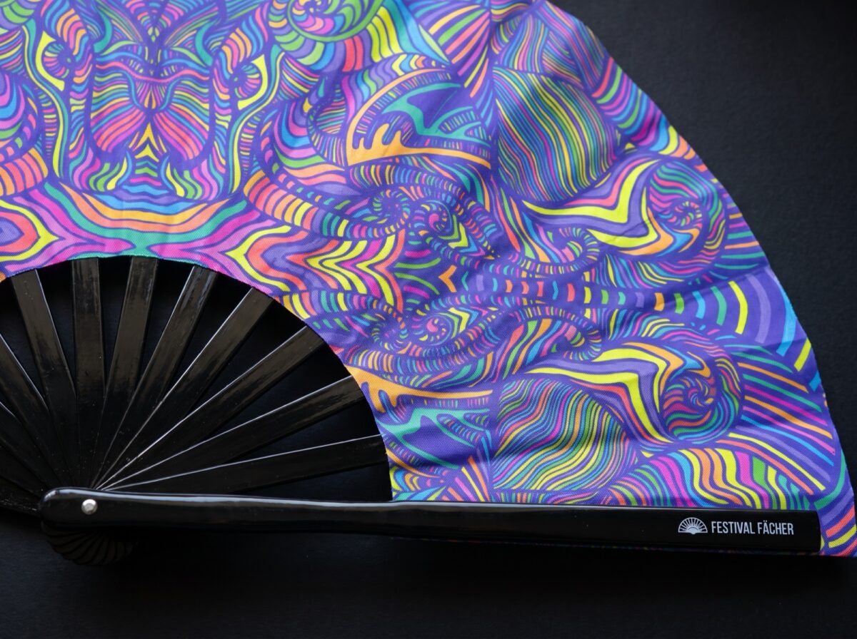 Festival Fan „Psychedelic Mandala” w kolorze fioletowym, idealny na psytrance i Rave, Widok 5