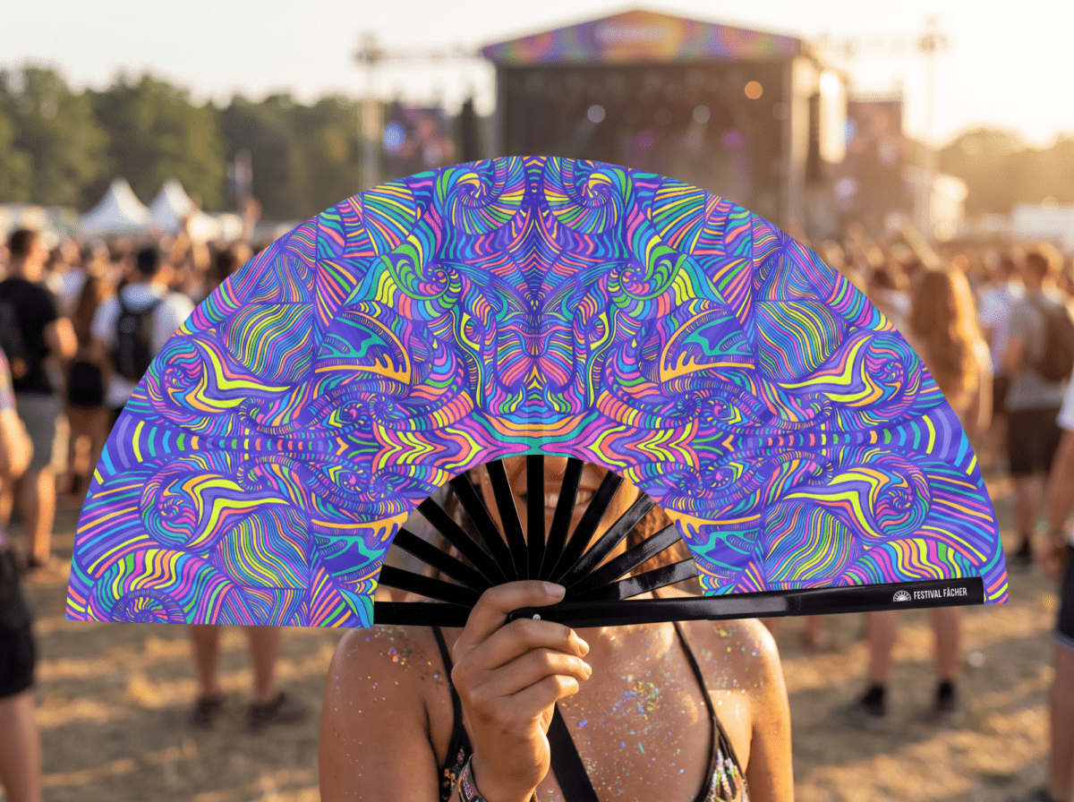 Festival Fan „Psychedelic Mandala” w kolorze fioletowym, idealny na psytrance i Rave, Widok 3