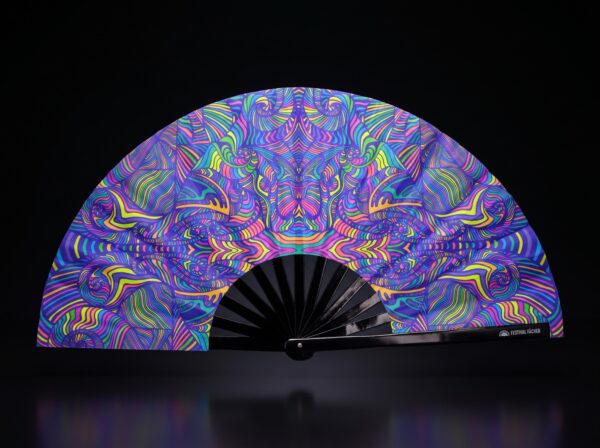 Festival Fan „Psychedelic Mandala” w kolorze fioletowym, idealny na psytrance i Rave