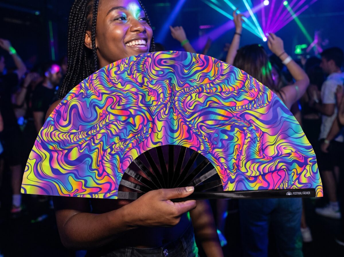 Festival Fan Psychedelic Melt w kolorze fioletowym, idealny na Goa i psytrance, Widok 2