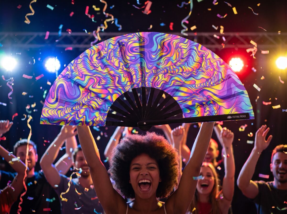 Festival Fan Psychedelic Melt w kolorze fioletowym, idealny na Goa i psytrance, Widok 4