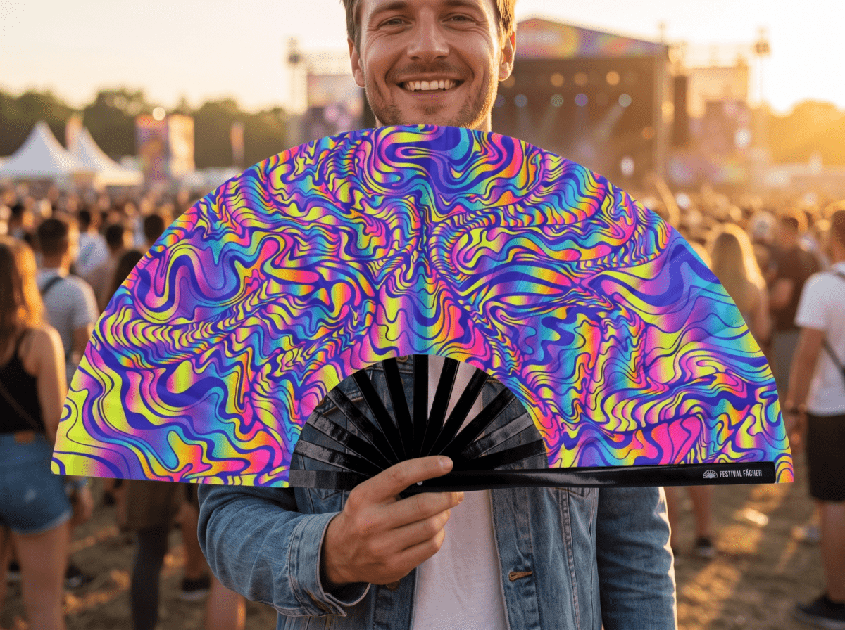 Festival Fan Psychedelic Melt w kolorze fioletowym, idealny na Goa i psytrance, Widok 3