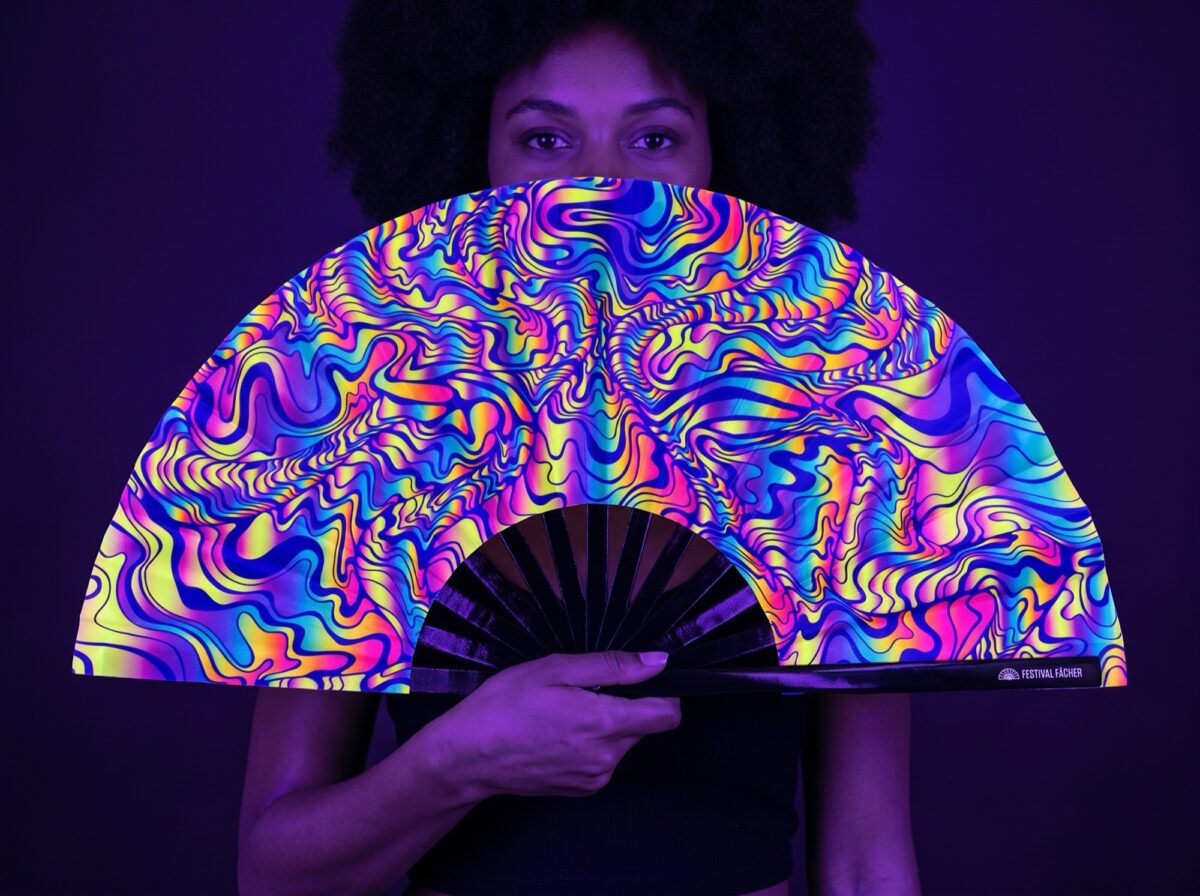 Festival Fan Psychedelic Melt w kolorze fioletowym, idealny na Goa i psytrance Rave (UV)