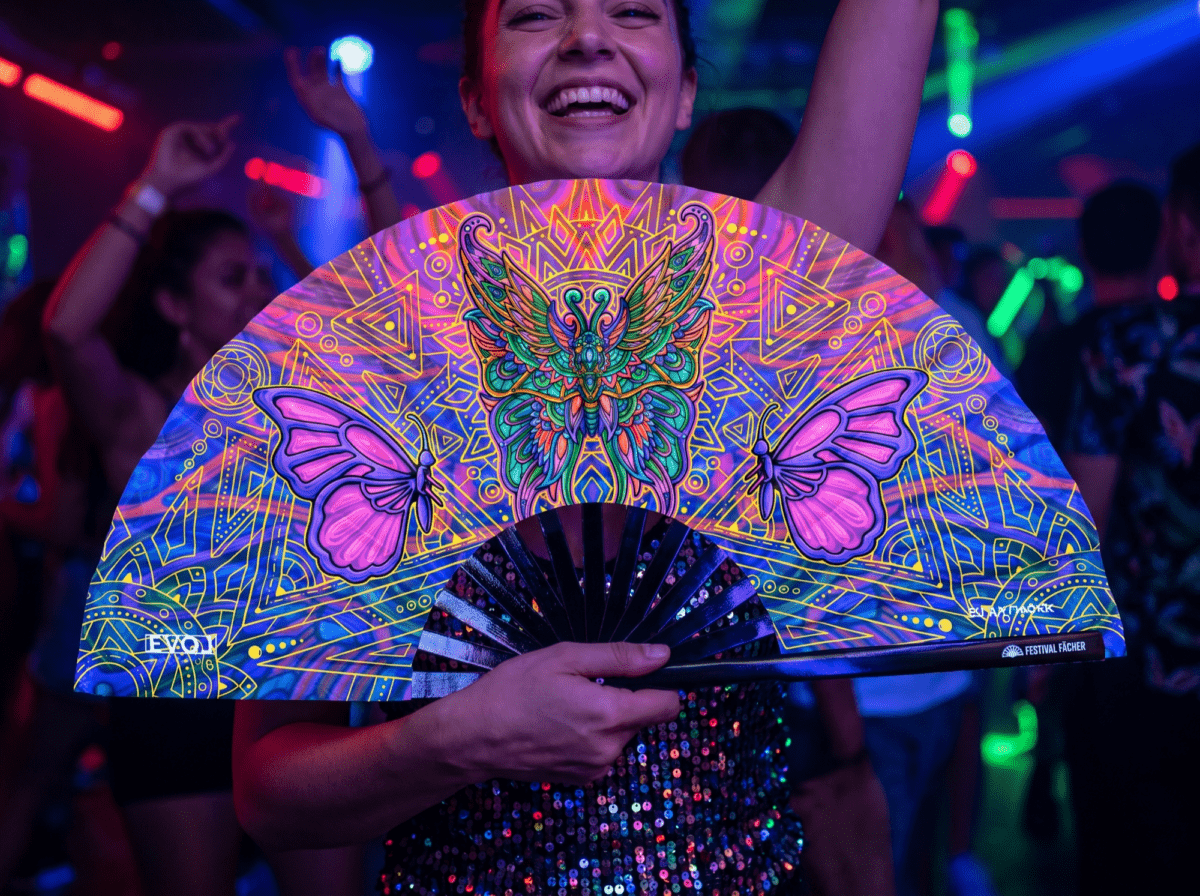 Festival Fan „Motyl-Mandala” w kolorze fioletowym, na psytrance i festiwale, Widok 2