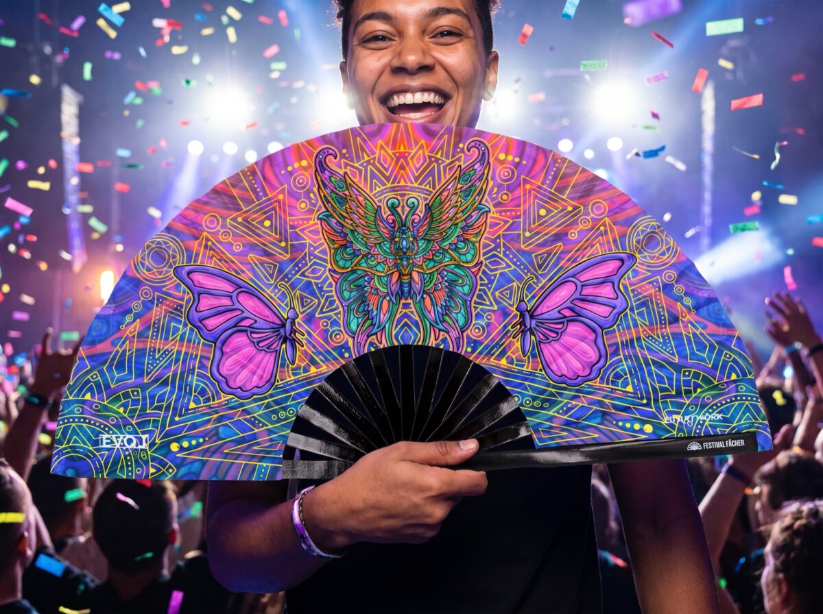 Festival Fan „Motyl-Mandala” w kolorze fioletowym, na psytrance i festiwale, Widok 4