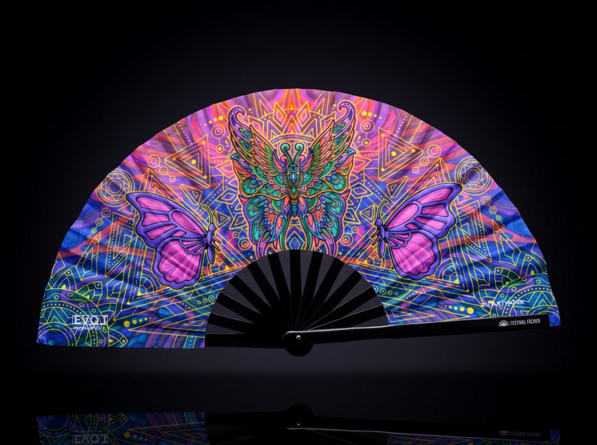 Festival Fan „Motyl-Mandala” w kolorze fioletowym, na psytrance i festiwale