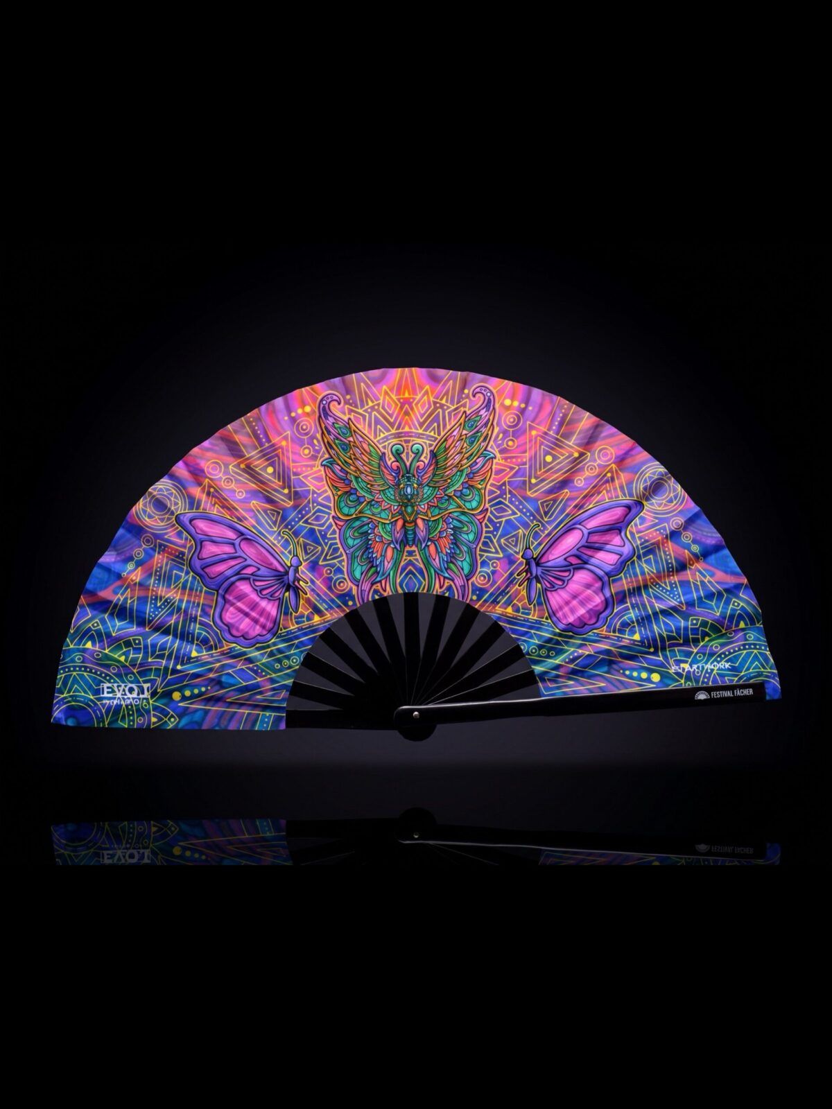 Festival Fan „Motyl-Mandala” w kolorze fioletowym – na psytrance i festiwale