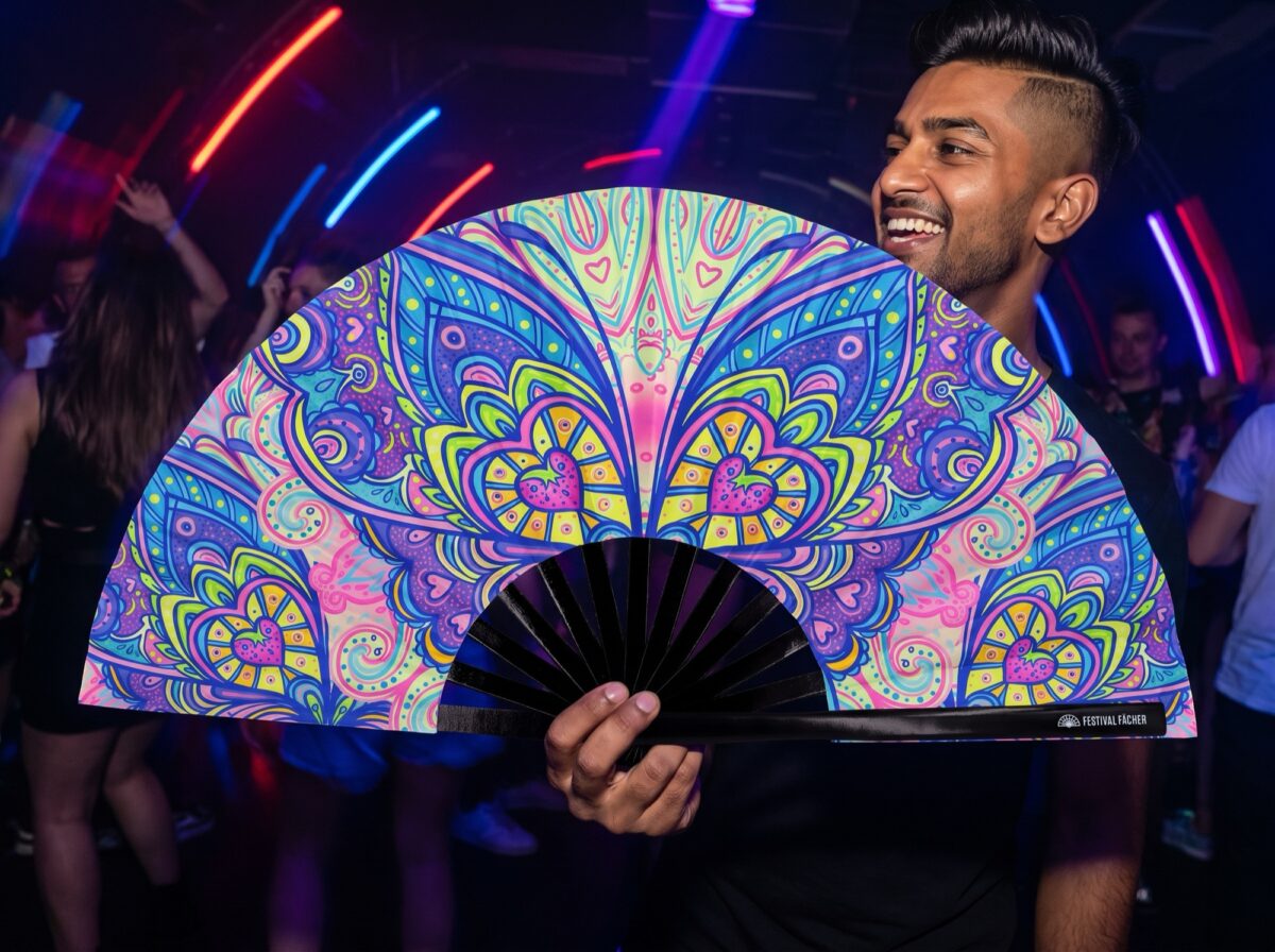 Festival Fan „Motyl-Mandala” w kolorze turkusowym na psytrance i Rave, Widok 2