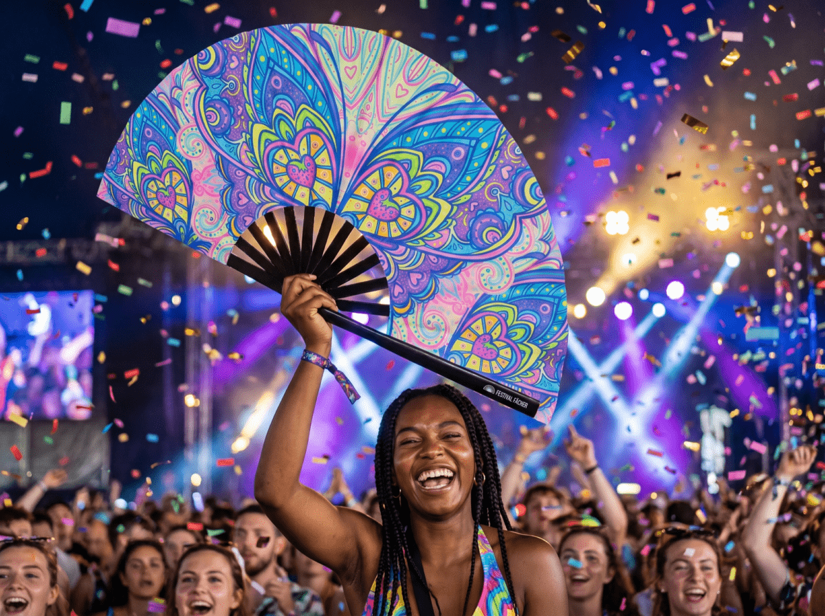 Festival Fan „Motyl-Mandala” w kolorze turkusowym na psytrance i Rave, Widok 4