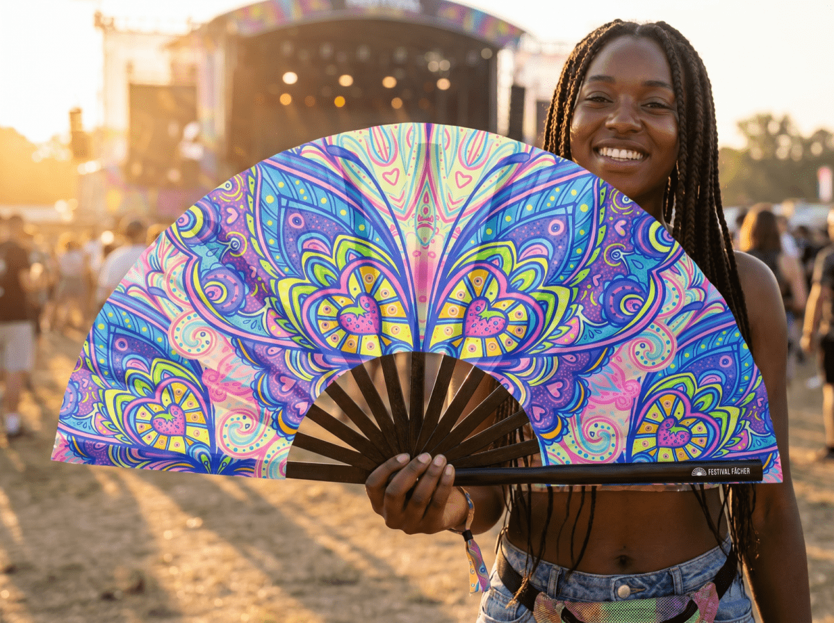 Festival Fan „Motyl-Mandala” w kolorze turkusowym na psytrance i Rave, Widok 3