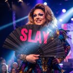 Festival Fan „SLAY” w kolorze czarno-różowym, akcesorium na CSD i Rave, Widok 5