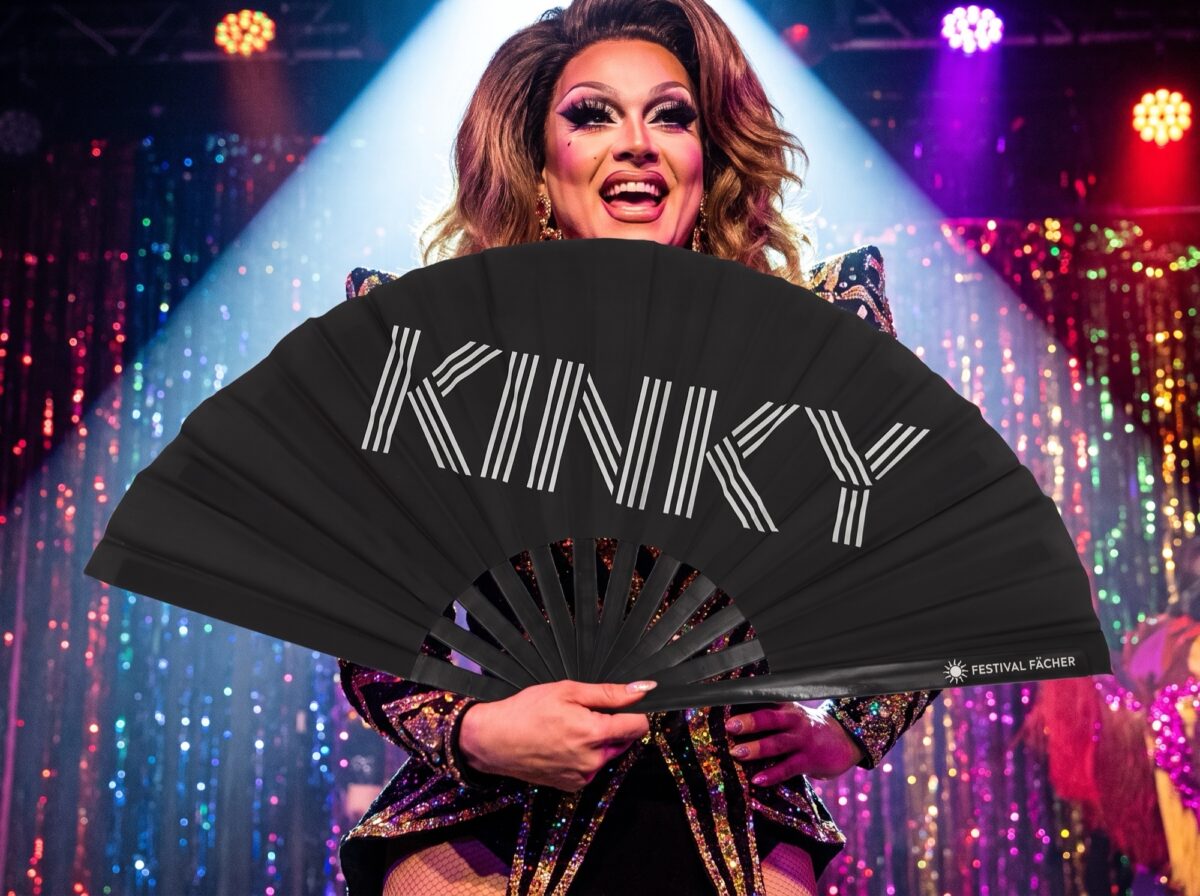Festival Fan „KINKY” w kolorze czarnym, z motywem Rave i Pride statement, Widok 5