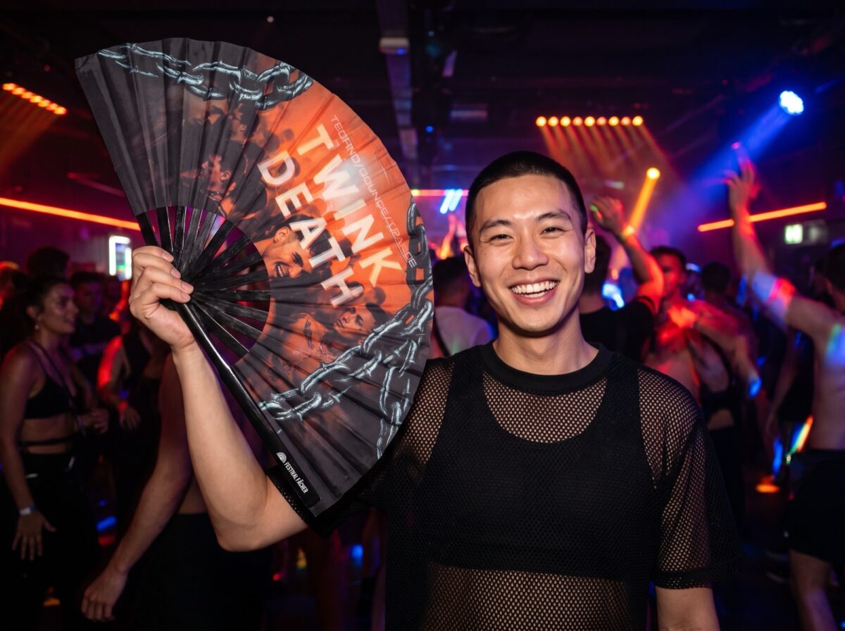 Festival Fan „TWINK DEATH”, czarny, na imprezy Techno i Rave, Widok 2