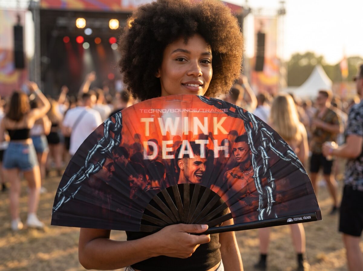 Festival Fan „TWINK DEATH”, czarny, na imprezy Techno i Rave, Widok 3