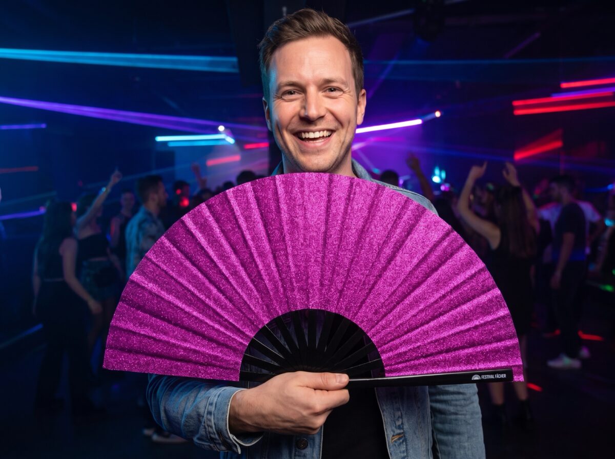 Festival Fan, fioletowy z brokatem na festiwale i imprezy, Widok 2