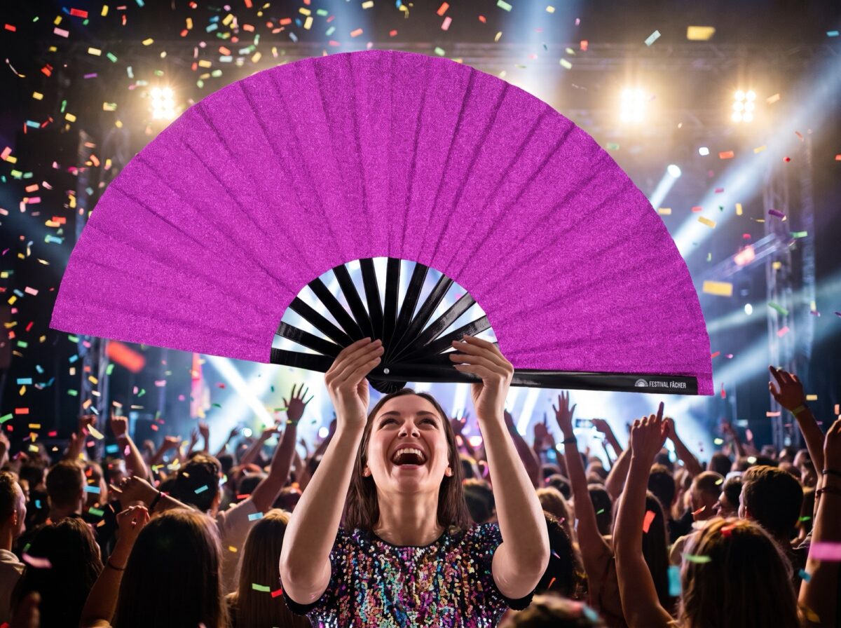 Festival Fan, fioletowy z brokatem na festiwale i imprezy, Widok 4