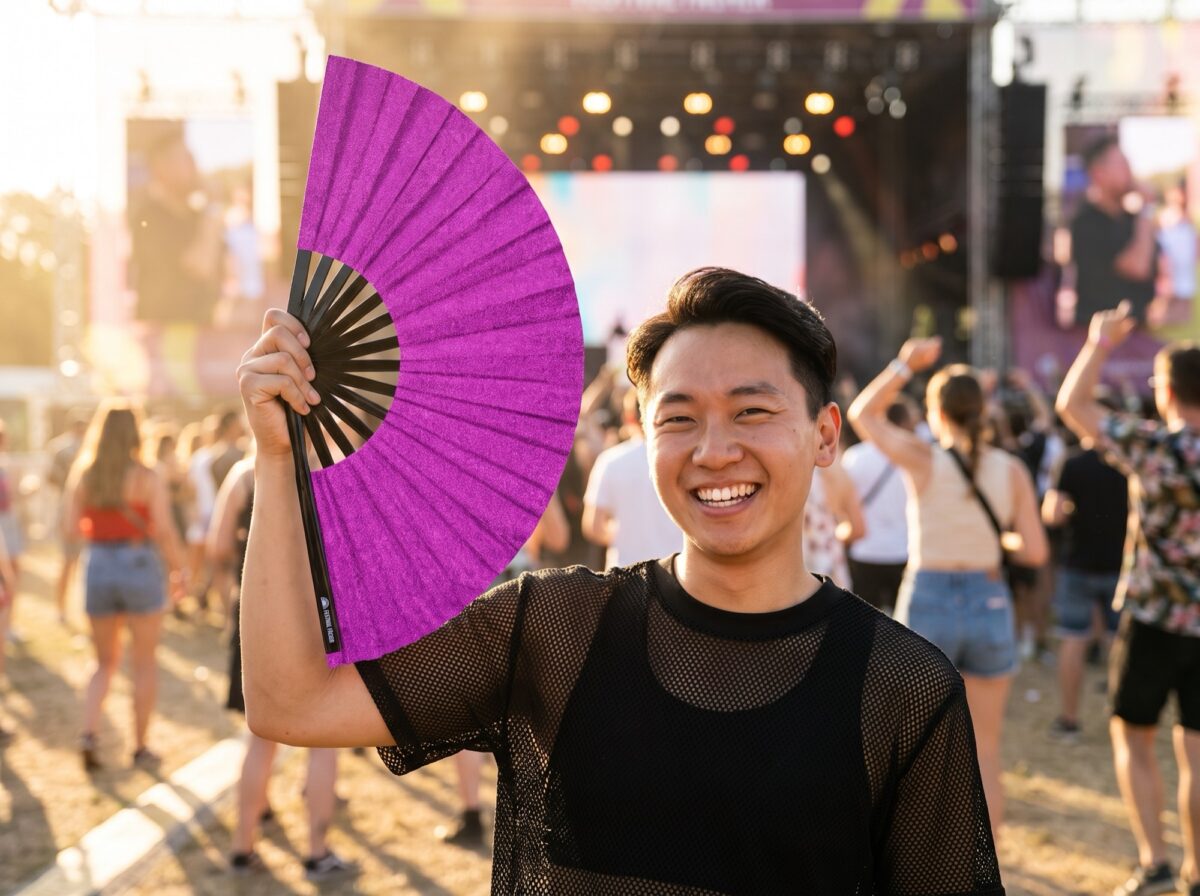 Festival Fan, fioletowy z brokatem na festiwale i imprezy, Widok 3