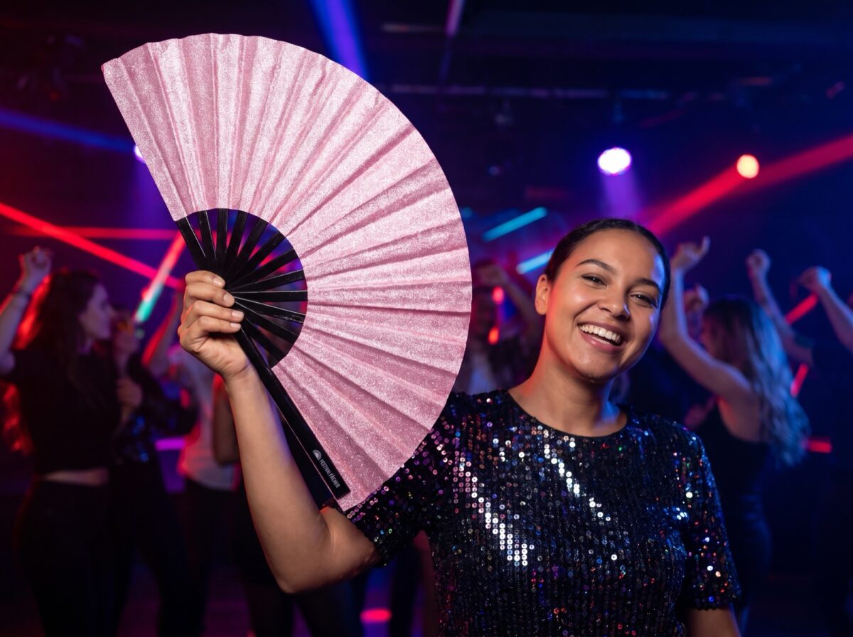 Festival Fan w kolorze różowym z brokatem na festiwale i imprezy, Widok 2