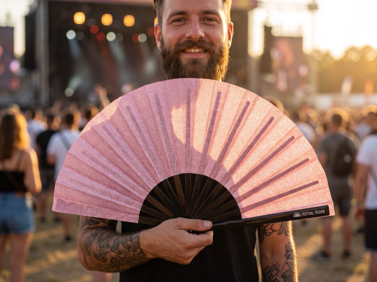 Festival Fan w kolorze różowym z brokatem na festiwale i imprezy, Widok 3